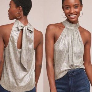 Anthropologie Maeve Metallic Silver Halter Top Size S NWT